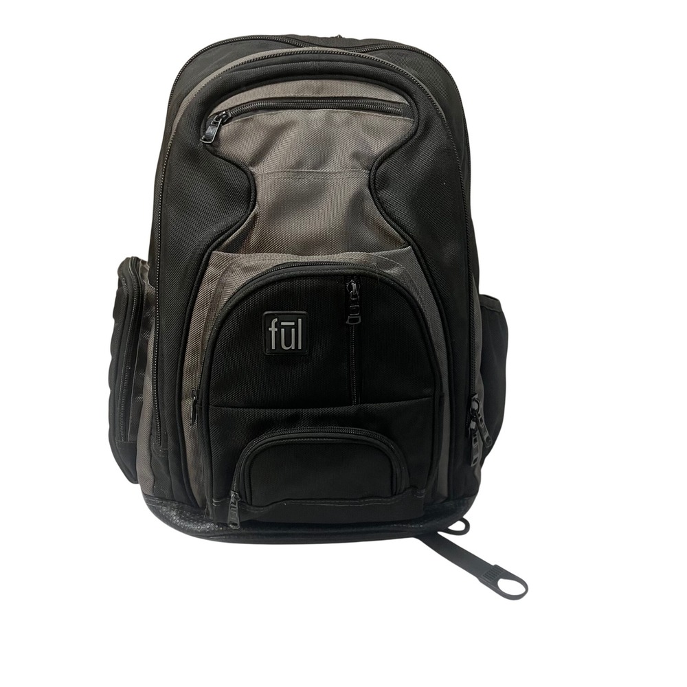 Ful Laptop Backpack Black Charcoal Grey Ballistic Nylon Multi Pocket Tech Bag